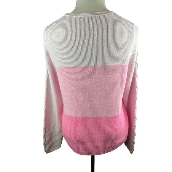Lilly Pulitzer Carin Sweater Knit Pink Ombre Colorblock Eyelet Sleeves Size XL - Picture 6 of 13